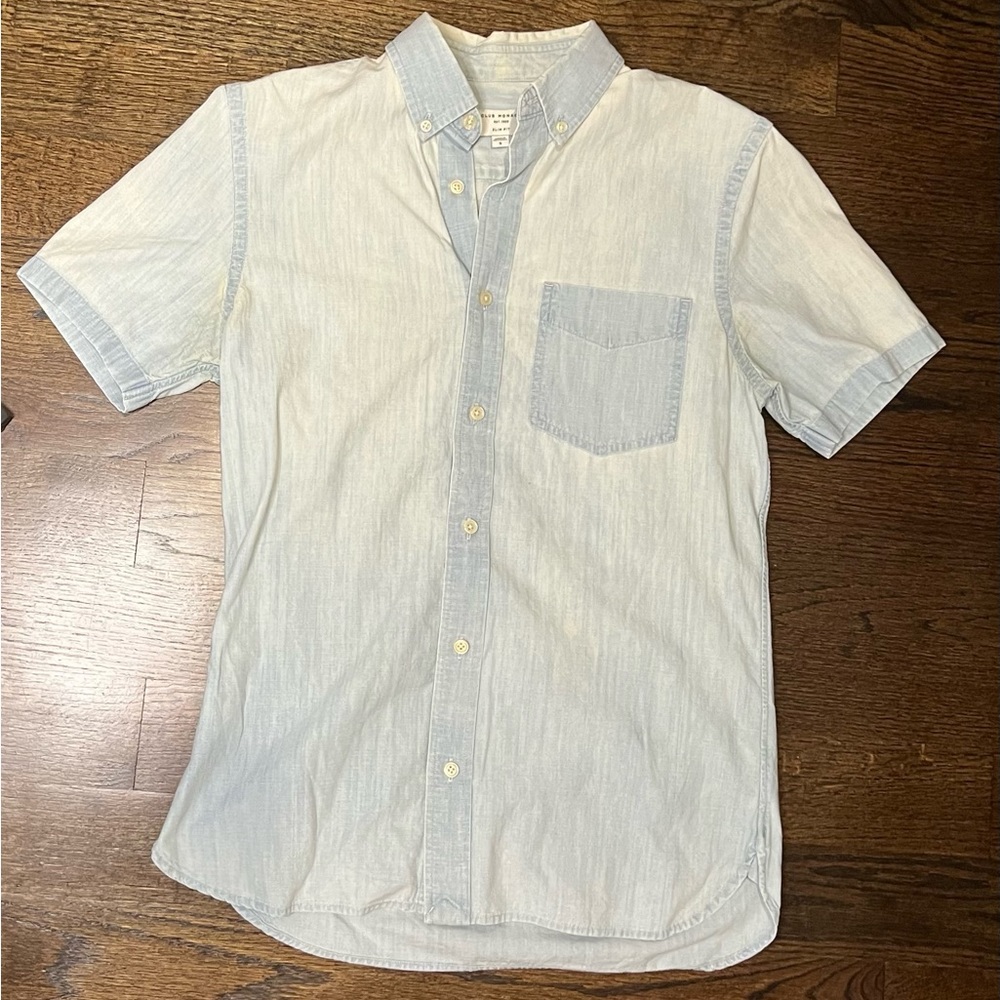 Club Monaco Slim Fit Denim Shirt - Short Sleeves